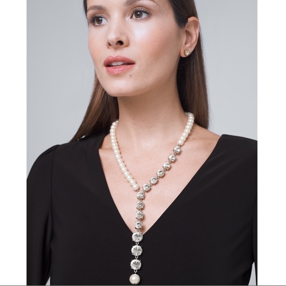WHBM GLASS PEARL LARIAT NECKLACE